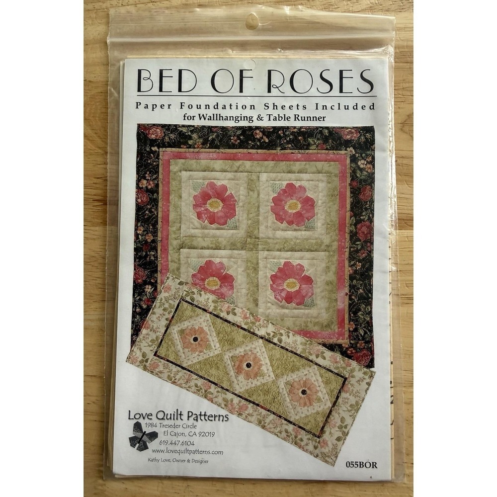 Love Quilt Patterns Bed Of Roses Paper Foundation Wallhanging & Table Runner